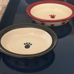 Pet Bowl Set with Paw Print Design - Red and Black